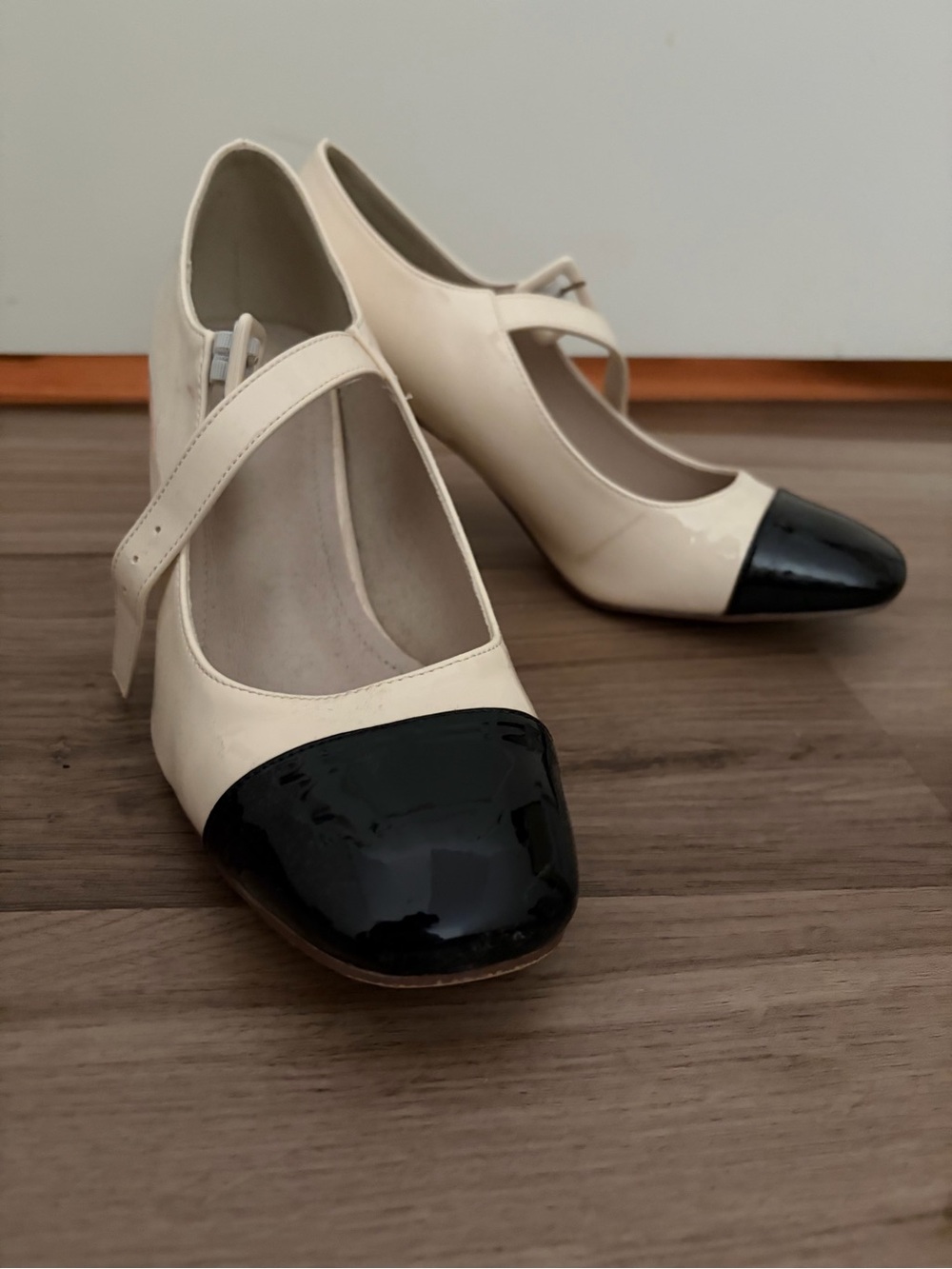 Cider Cream and Black Patent Mary Jane Heels